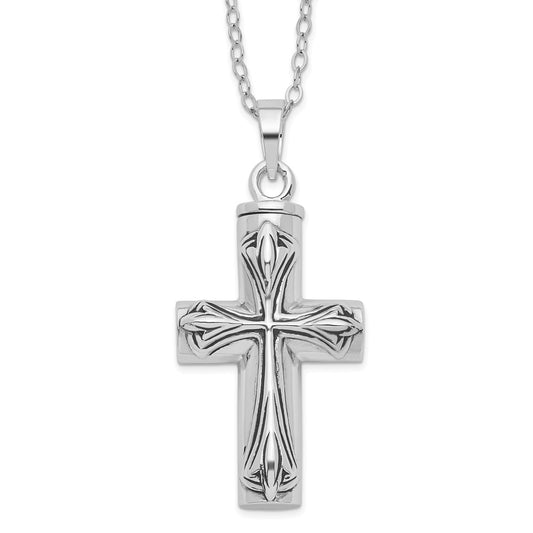 Sentimental Expressions Sterling Silver  Rhodium-plated Antiqued Cross Ash Holder 18 Inch Necklace QSX420