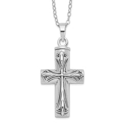 Sentimental Expressions Sterling Silver  Rhodium-plated Antiqued Cross Ash Holder 18 Inch Necklace QSX420