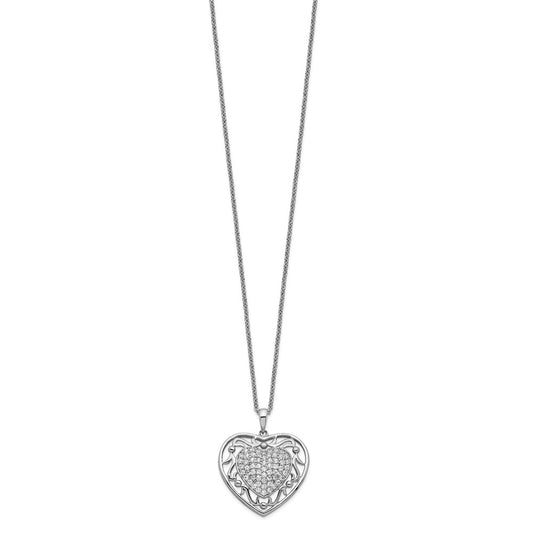 Sentimental Expressions Sterling Silver Rhodium-plated Antiqued CZ To My Granddaughter 18in Heart Necklace QSX436