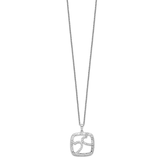 Sentimental Expressions Sterling Silver Rhodium-plated Antiqued CZ Sisters By Chance 18in Hearts Necklace QSX440