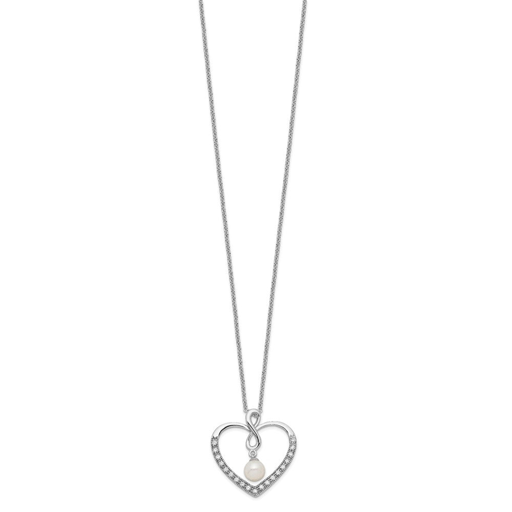 Sentimental Expressions Sterling Silver Rhodium-plated CZ and FW Cultured Pearl My Friend 18in Heart Necklace QSX453