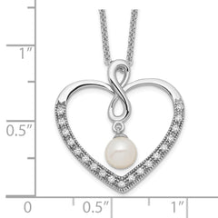 Sentimental Expressions Sterling Silver Rhodium-plated CZ and FW Cultured Pearl My Friend 18in Heart Necklace QSX453