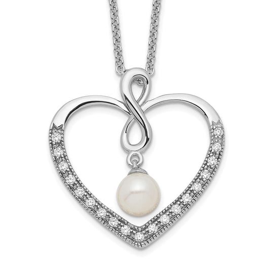 Sentimental Expressions Sterling Silver Rhodium-plated CZ and FW Cultured Pearl My Friend 18in Heart Necklace QSX453