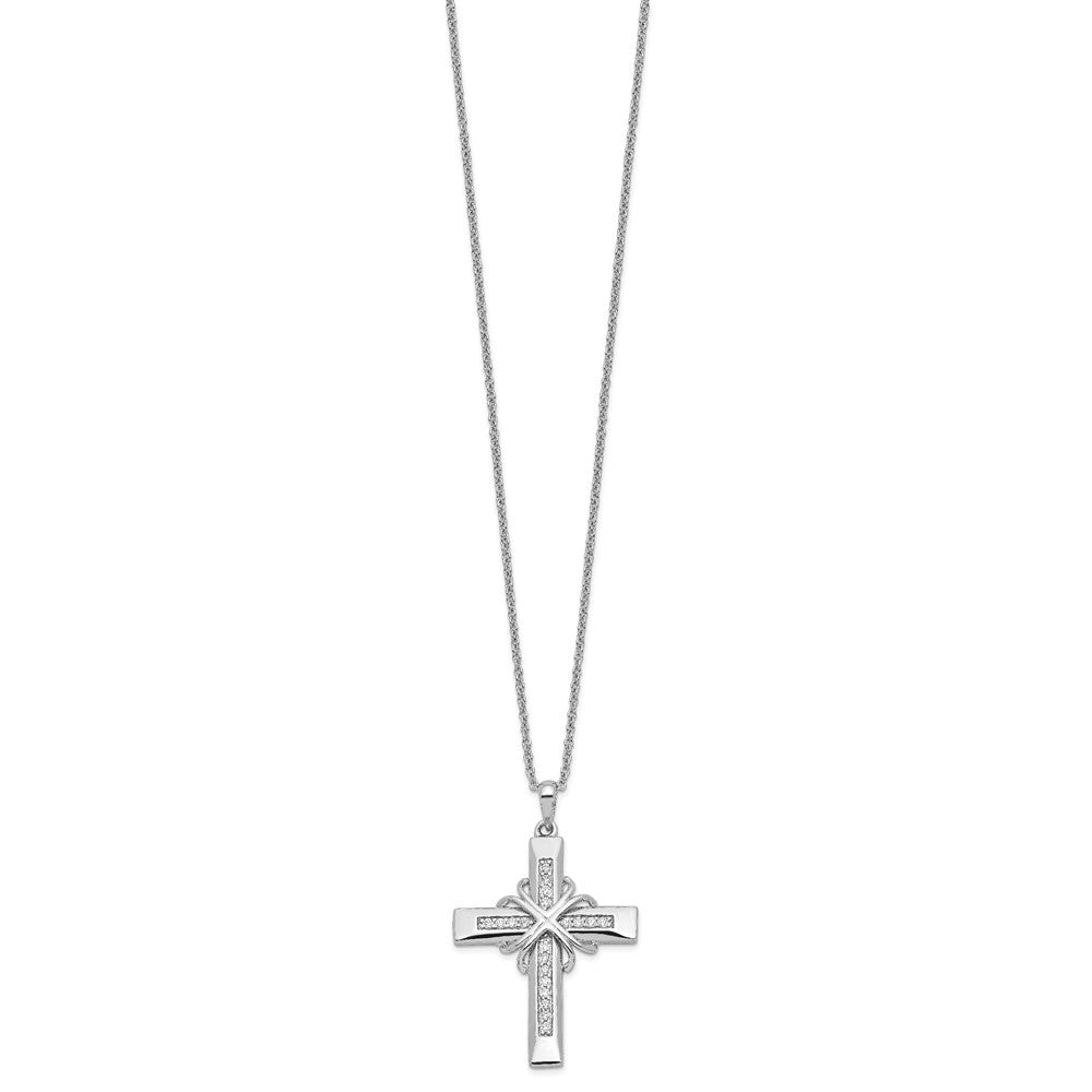 Sentimental Expressions Sterling Silver Rhodium-plated CZ Steadfast Love 18in Cross Necklace QSX499