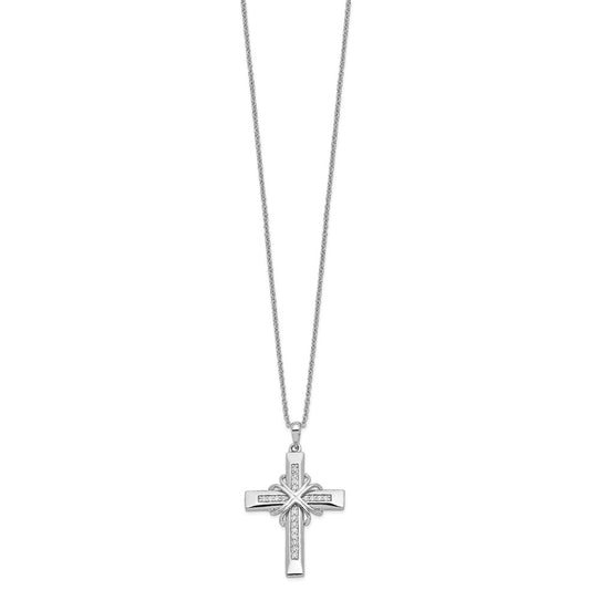 Sentimental Expressions Sterling Silver Rhodium-plated CZ Steadfast Love 18in Cross Necklace QSX499
