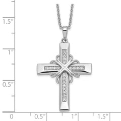 Sentimental Expressions Sterling Silver Rhodium-plated CZ Steadfast Love 18in Cross Necklace QSX499