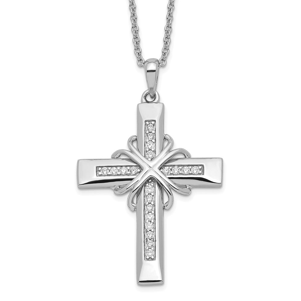 Sentimental Expressions Sterling Silver Rhodium-plated CZ Steadfast Love 18in Cross Necklace QSX499