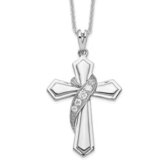 Sentimental Expressions Sterling Silver Rhodium-plated CZ My Journey Of Hope 18in Cross Necklace QSX500