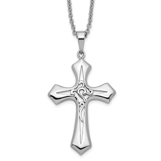 Sentimental Expressions Sterling Silver Rhodium-plated Antiqued Abide In Him 18in Cross Necklace QSX505