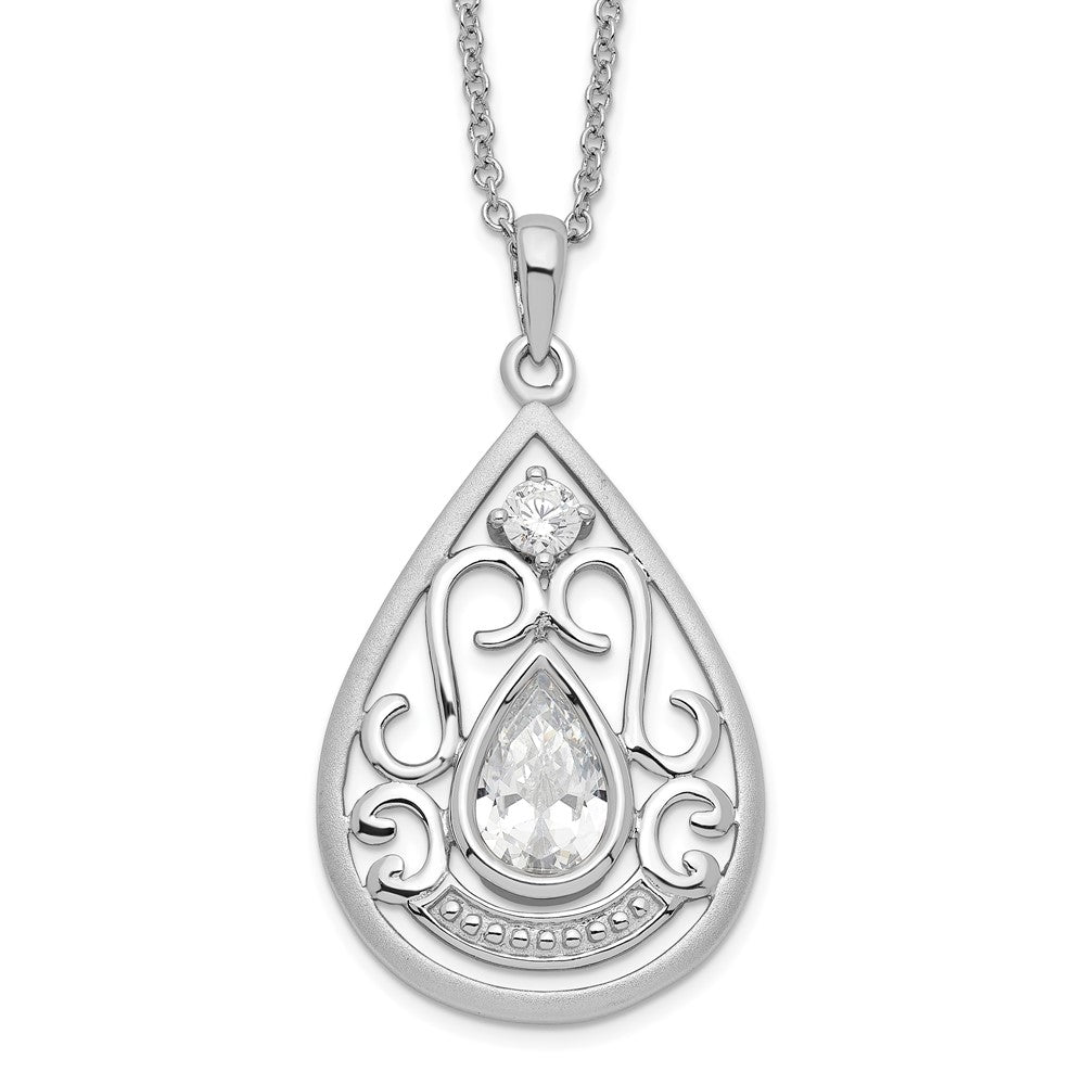 Sentimental Expressions Sterling Silver Rhodium-plated CZ In Loving Memory 18in Necklace QSX529
