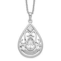 Sentimental Expressions Sterling Silver Rhodium-plated CZ In Loving Memory 18in Necklace QSX529