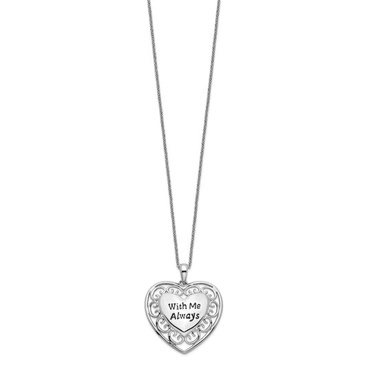 Sentimental Expressions Sterling Silver Rhodium-plated Antiqued With Me Always 18in Heart Necklace QSX530
