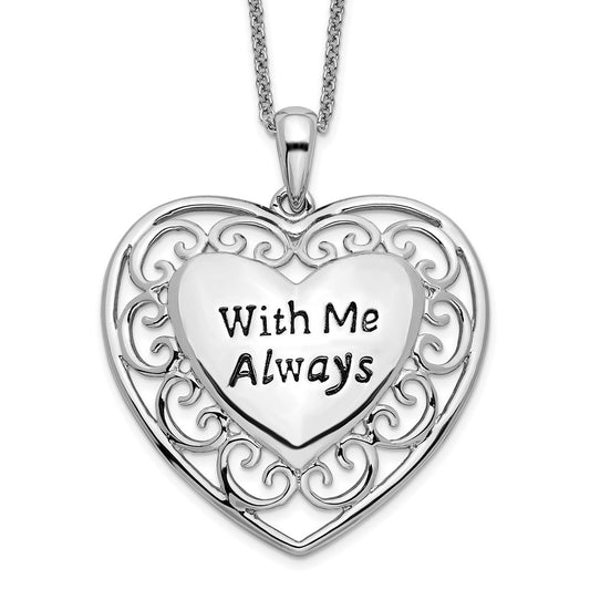Sentimental Expressions Sterling Silver Rhodium-plated Antiqued With Me Always 18in Heart Necklace QSX530