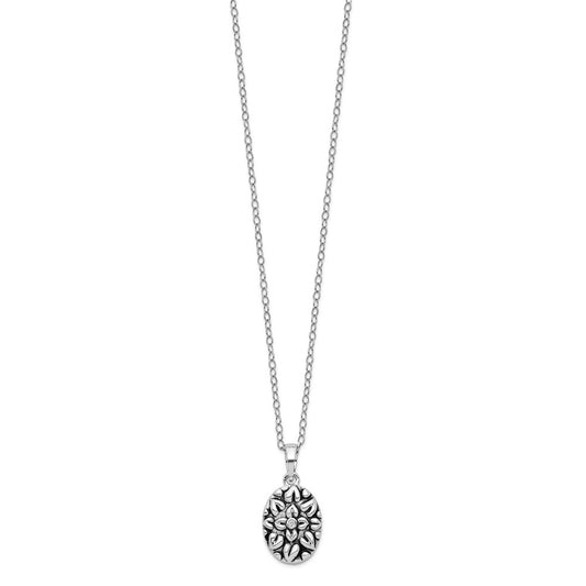 Sentimental Expressions Sterling Silver Rhodium-plated CZ Antiqued Flower Ash Holder 18 Inch Necklace QSX534