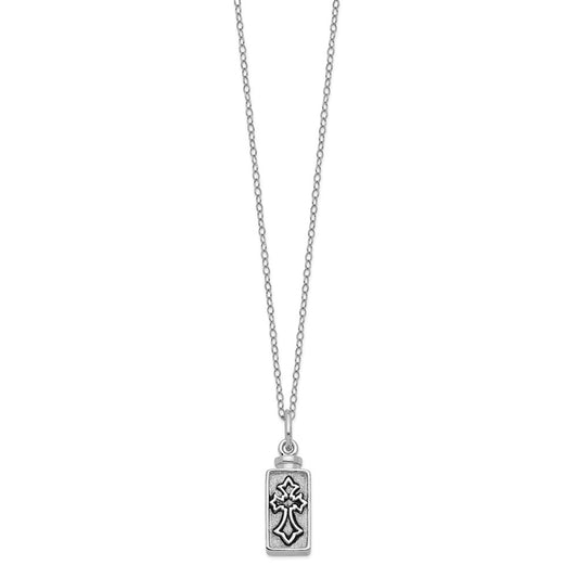 Sentimental Expressions Sterling Silver Rhodium-plated Antiqued Rectangle Box Cross Ash Holder 18 Inch Necklace QSX544