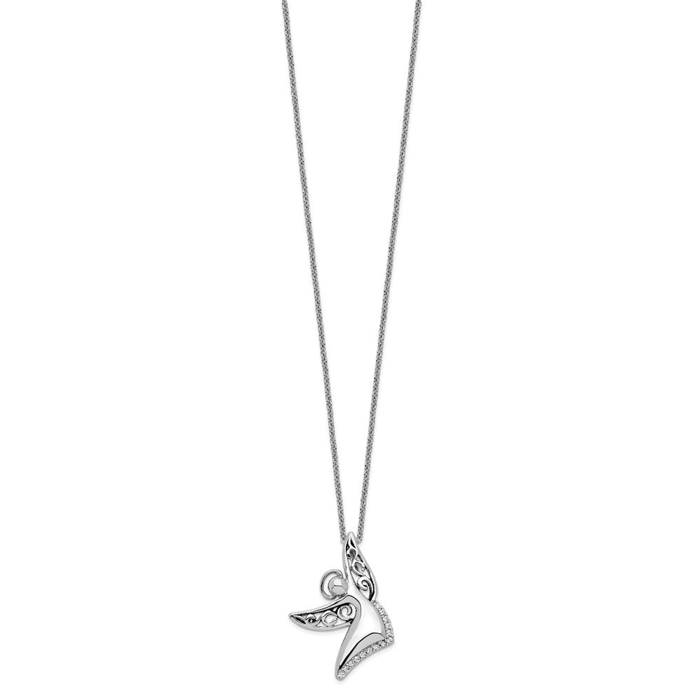 Sentimental Expressions Sterling Silver Rhodium-plated CZ Antiqued Angel Of Joy 18in. Necklace QSX548