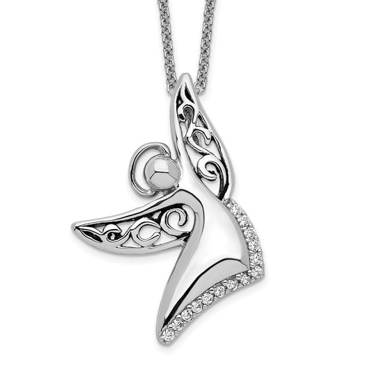 Sentimental Expressions Sterling Silver Rhodium-plated CZ Antiqued Angel Of Joy 18in. Necklace QSX548