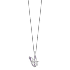 Sentimental Expressions Sterling Silver Rhodium-plated CZ Never Give Up Butterfly 18in. Necklace QSX610