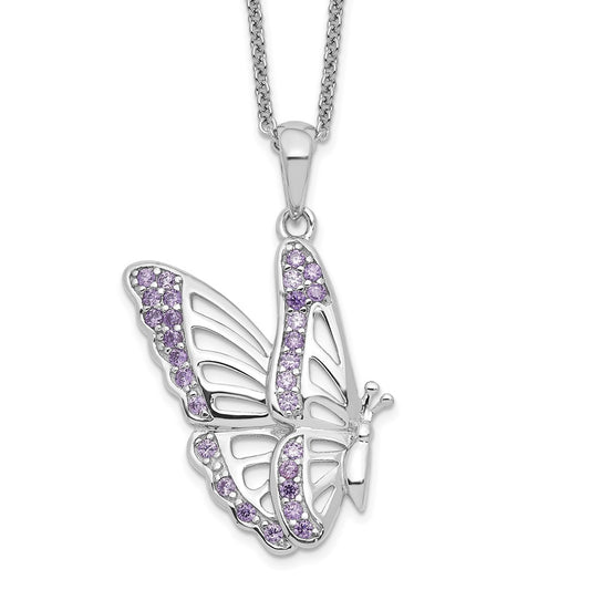 Sentimental Expressions Sterling Silver Rhodium-plated CZ Never Give Up Butterfly 18in. Necklace QSX610