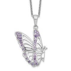 Sentimental Expressions Sterling Silver Rhodium-plated CZ Never Give Up Butterfly 18in. Necklace QSX610