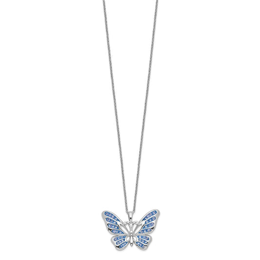 Sentimental Expressions Sterling Silver Rhodium-plated Crystal Never Give Up Butterfly 18in Necklace QSX613