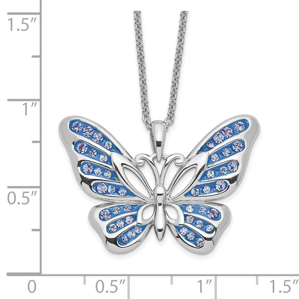 Sentimental Expressions Sterling Silver Rhodium-plated Crystal Never Give Up Butterfly 18in Necklace QSX613