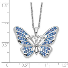 Sentimental Expressions Sterling Silver Rhodium-plated Crystal Never Give Up Butterfly 18in Necklace QSX613
