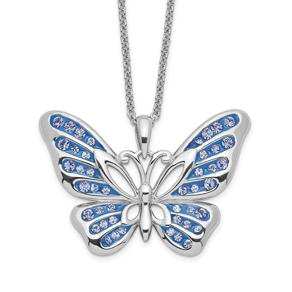 Sentimental Expressions Sterling Silver Rhodium-plated Crystal Never Give Up Butterfly 18in Necklace QSX613