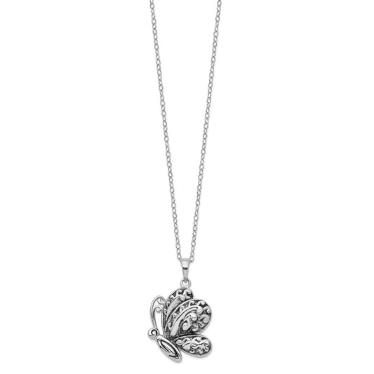 Sentimental Expressions Sterling Silver Rhodium-plated Antiqued Butterfly Ash Holder 18 Inch Necklace QSX616