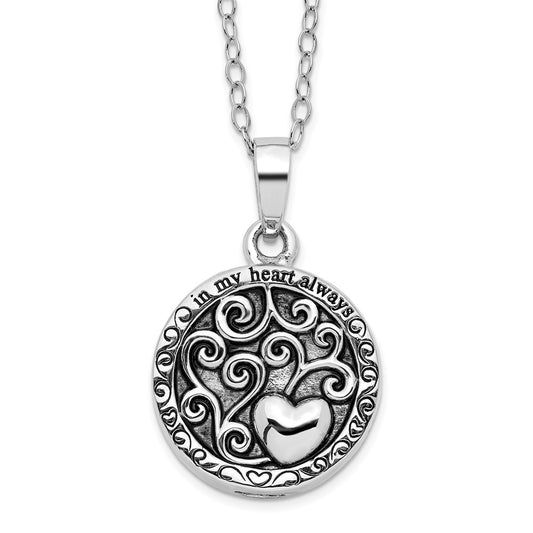 Sentimental Expressions Sterling Silver  Antiqued In My Heart Ash Holder 18 Inch Necklace QSX710