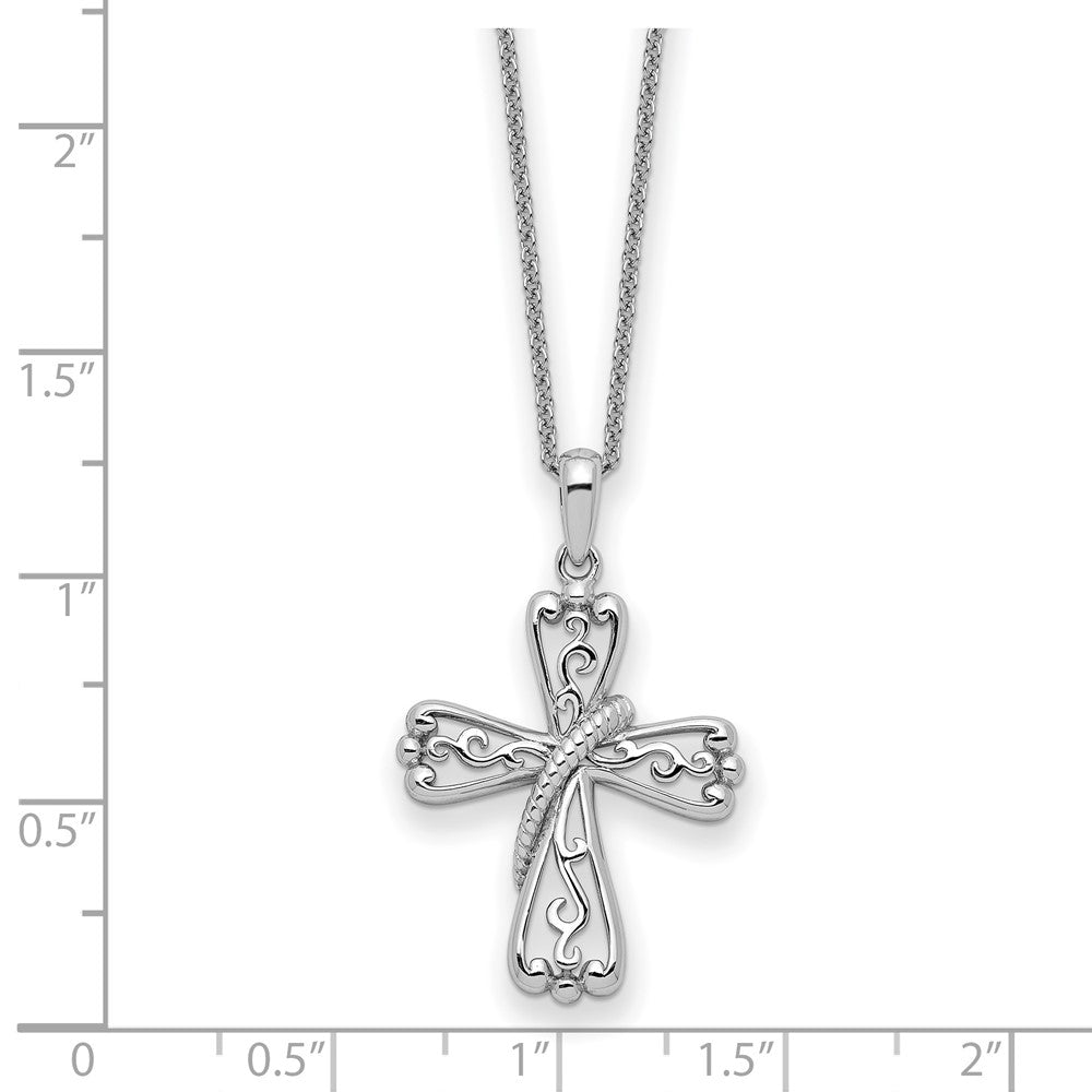 Sentimental Expressions Sterling Silver Rhodium-plated Love Never Fails Cross 22in Necklace QSX730