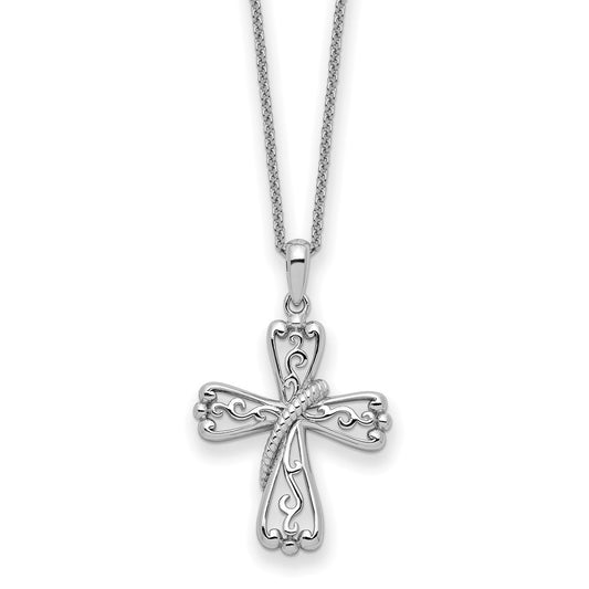 Sentimental Expressions Sterling Silver Rhodium-plated Love Never Fails Cross 22in Necklace QSX730