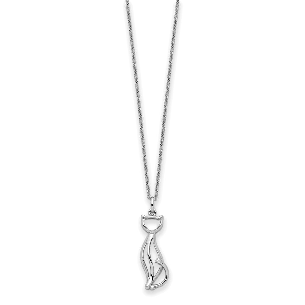 Sentimental Expressions Sterling Silver Rhodium-plated CZ Purrfect Love Cat 18in Necklace QSX742