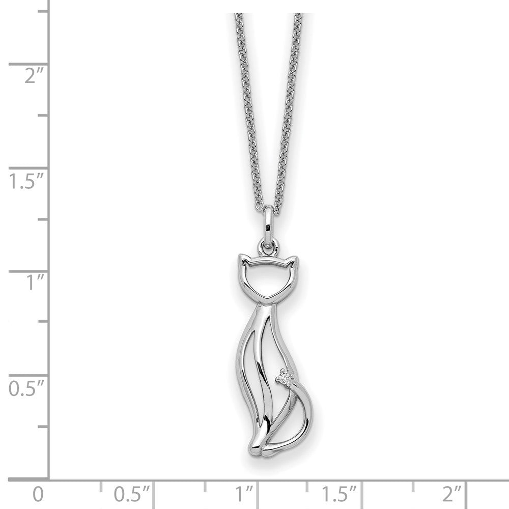 Sentimental Expressions Sterling Silver Rhodium-plated CZ Purrfect Love Cat 18in Necklace QSX742