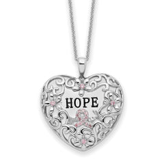 Sentimental Expressions Sterling Silver Rhodium-plated Pink CZ Breast Cancer Heart 18in Necklace QSX743
