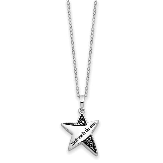 Sentimental Expressions Sterling Silver Rhodium-plated Antiqued Meet Me In The Stars 18 Inch Ash Holder Necklace QSX772