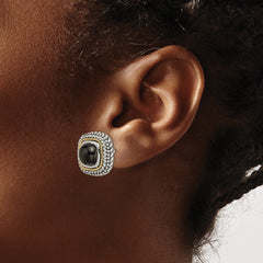 QTC1022 Shey Couture Sterling Silver with 14K Accent Antiqued Cabochon Black Onyx Post Earrings