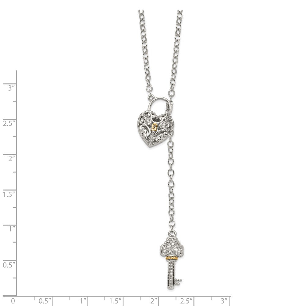 Shey Couture Sterling Silver Rhodium-plated with 14K Accent 18 Inch Diamond Heart Lock and Key Necklace QTC1027