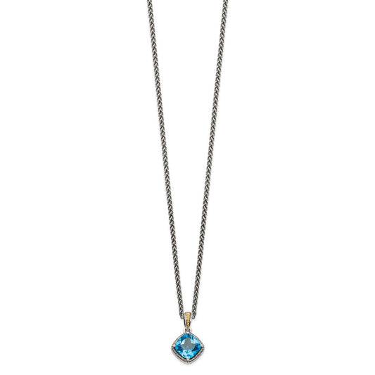 Shey Couture Sterling Silver with 14K Accent 18 Inch Antiqued Cushion Blue Topaz Necklace QTC1044