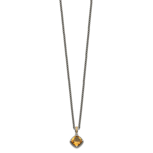 Shey Couture Sterling Silver with 14K Accent 18 Inch Antiqued Cushion Citrine Necklace QTC1045