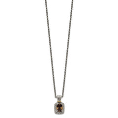 Shey Couture Sterling Silver with 14K Accent 18 Inch Antiqued Cushion Checkerboard Smoky Quartz Necklace QTC1067
