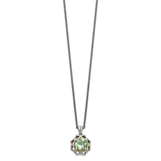 Shey Couture Sterling Silver with 14K Accent 18 Inch Antiqued Round Green Quartz and Diamond Necklace QTC1068