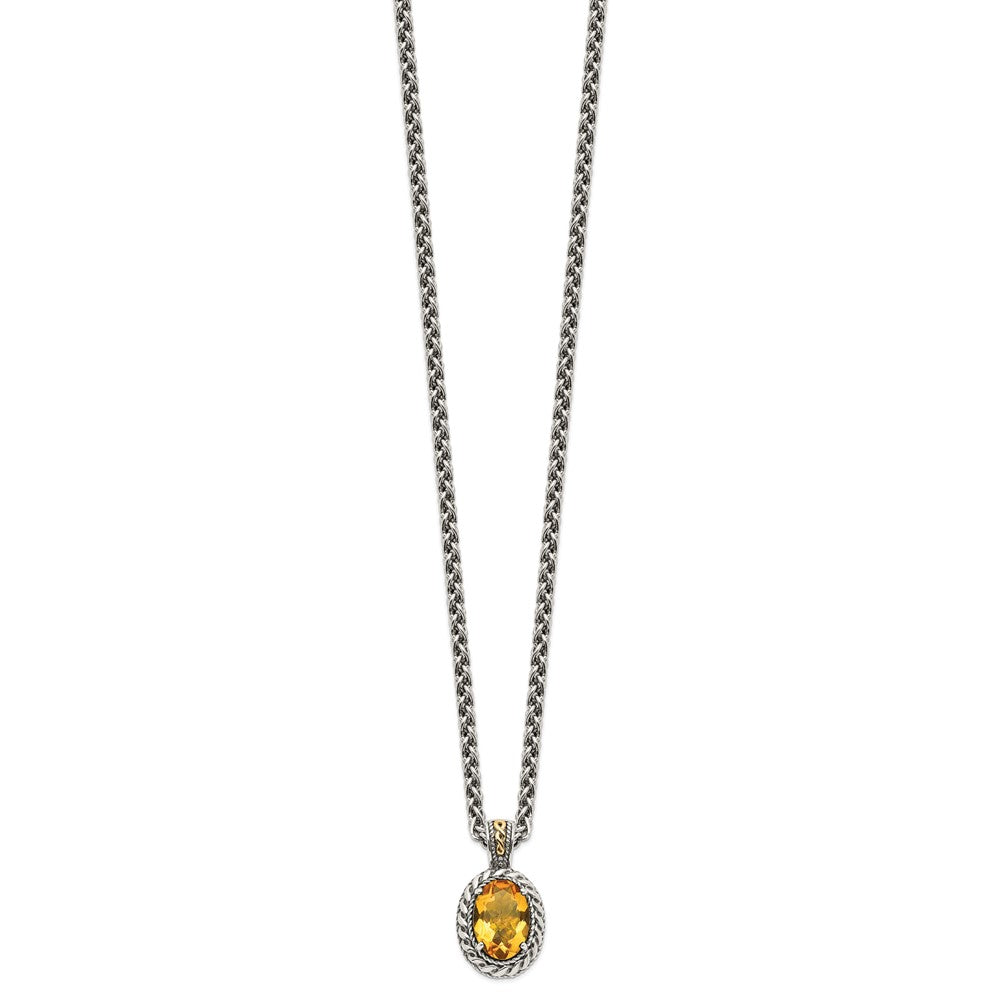 Shey Couture Sterling Silver with 14K Accent 18 Inch Antiqued Oval Citrine Necklace QTC1089