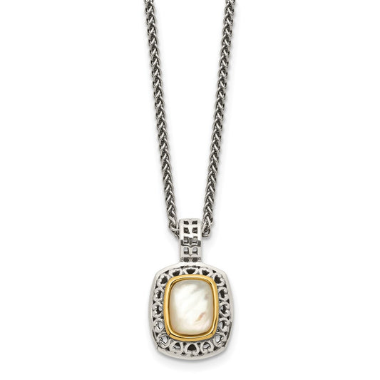 Shey Couture Sterling Silver with 14K Accent 18 Inch Antiqued Mother Of Pearl Necklace QTC1099