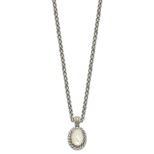 Shey Couture Sterling Silver with 14K Accent 18 Inch Antiqued Mother Of Pearl Necklace QTC1101