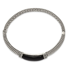Shey Couture Sterling Silver Antiqued Black Onyx and Diamond Hinged Bangle Bracelet QTC111