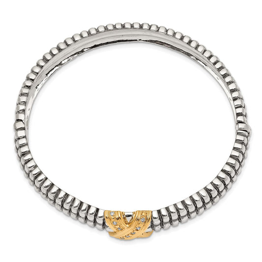 Shey Couture Sterling Silver with 14K Accent Antiqued Diamond Hinged Bangle Bracelet QTC117