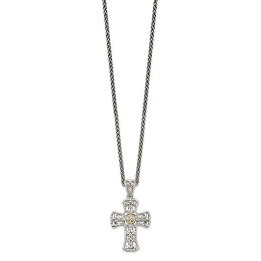 Shey Couture Sterling Silver with 14K Accent 18 Inch Diamond Cross Necklace QTC1170