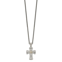 Shey Couture Sterling Silver with 14K Accent 18 Inch Diamond Cross Necklace QTC1170