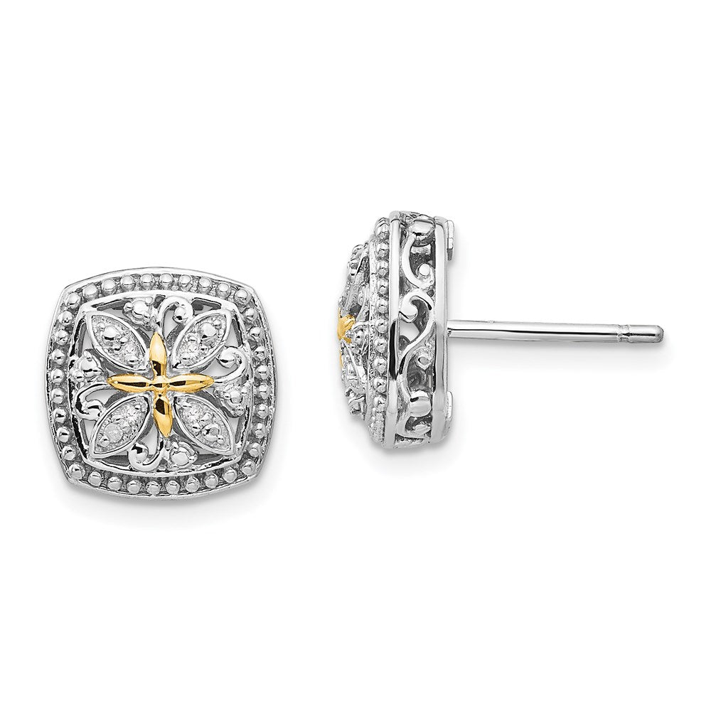 QTC1172 Shey Couture Sterling Silver Rhodium-plated with 14K Accent Diamond Vintage Post Earrings